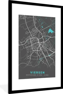 Produktbild von MuchoWow® Gerahmtes Poster Stadtplan - Deutschland - Blau - Viersen - Karte 60x90 cm - Poster mit Schwarzem Bilderrahmen Wandposter Rahmen Foto Bilder - Dekoration - Wandposter Wohnzimmer - Hochwertig