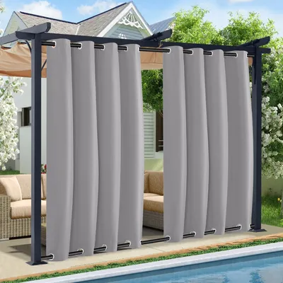 Produktbild von 2 Stück Outdoor Vorhänge Wetterfest Oben und Unten mit Ösen Wasserdicht Gardinen für Garten Terrasse Pavillon Veranda Balkon, Grau, B132XH213cm
