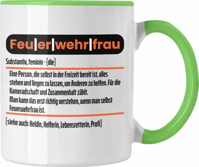 Produktbild von Trendation - Lustige Feuerwehrfrau Tasse Geschenk für Frauen in der Feuerwehr Definition (Grün)
