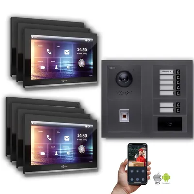 Produktbild von Goliath IP Video Türsprechanlage: 10-Zoll 7 Familienhaus, Fingerprint, RFID, Anthrazit  : 10 Zoll Schwarz : Aufputz Dose Monitor Farbe: 10 Zoll Schwarz Montage: Aufputz Dose