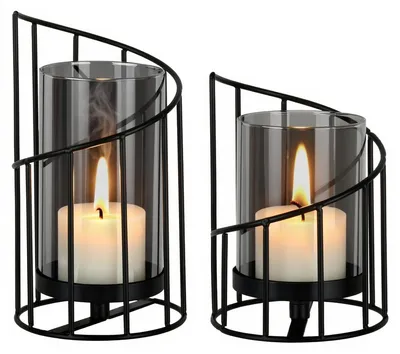 2er-Set Windlicht-Kerzenhalter schwarz Metall