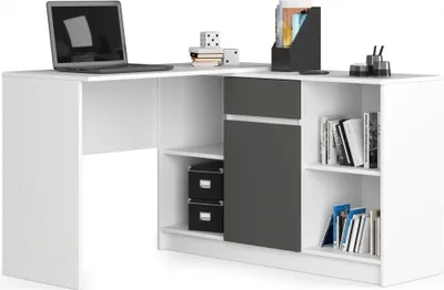 Image de Akord Bureau D'angle Avec Buffet Blanc/Gris Graphite 120X126X79