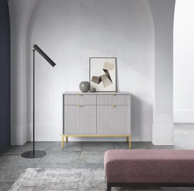 Produktbild von Stilvolle Graue Kommode Mit Goldenem Gestell - 104X39X83 Cm