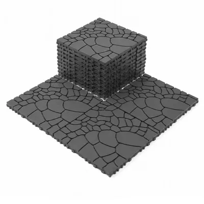 Produktbild von 44er PVC Klickfliesen 30,5 x 30,5 cm, ca. 4 m², Terrassenfliesen in Steinoptik, wetterfest für Balkon, Terrasse und Garten, Dunkelgrau