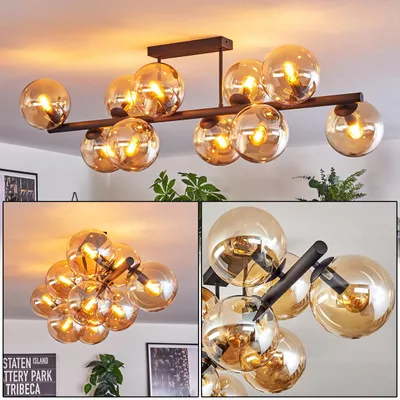 Produktbild von Fossobiubo Deckenlampe aus Metall/Glas in Schwarz/Bernsteinfarben