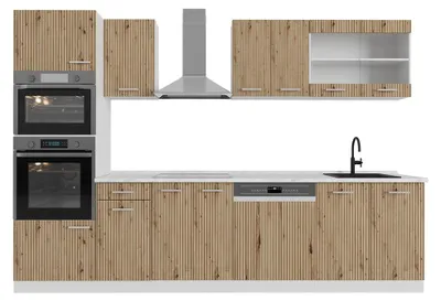 Obrázek produktu pro Kuchyňský kout Vicco R-Line Řemeslný dub 300 cm s vysokou skříní, s pracovní deskou, Model 48979