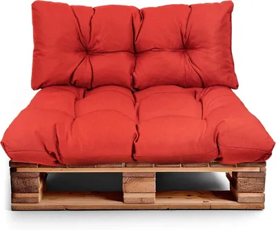 Produktbild von Best Wool rückenlehne für palettenkissen set, wetterfestes europaletten polster mit Polyurethanflockfüllung – rot 120x40, 120x80 cm