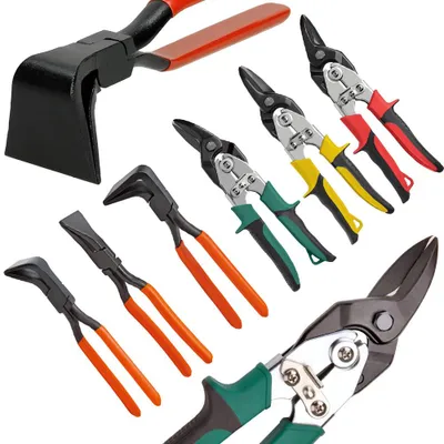 Produktbild von 6-tlg Blechschere + Falzzange Set, Blechzange Metallschere Abkantzange 0º/45º/90º Für das Schneiden und Biegen von Blech zu Hause und in der Werkstatt
