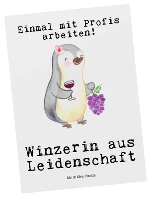 Produktbild von Mr. & Mrs. Panda Postkarte Winzerin Leidenschaft - Weiß - Geschenk, bildkarte, Designkarte, Postkarten, Grußkarte, Fotokarte