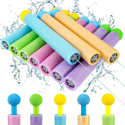 Produktbild von 6 Schaumstoff Wasserpistolen für Kinder, weiche Wasserspielzeug mit 8m Reichweite für Pool, Garten & Outdoor Sommer