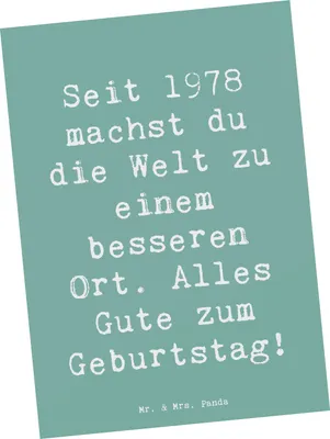 Produktbild von Mr. & Mrs. Panda Postkarte Spruch 1978 Geburtstag - Meeresbrise - Geschenk, 45., Alter, 70er Jahre, Happy Birthday, Geburtstagsgeschenk, bildkarte, Grußkarte, Geburtsjahr