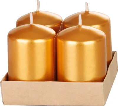 Image de Bougie MagicHome Noel, 4x6 cm, cylindrique, pack 4 pcs, doree, effet metallique, de l'Avent