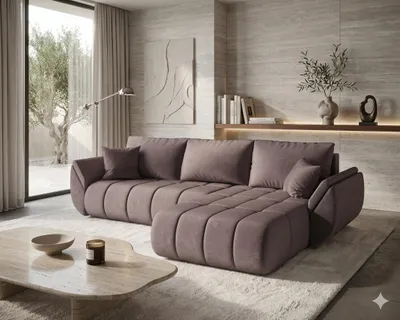 Produktbild von CORNERO Ecksofa mit Schlaffunktion SYDNEY PREMIUM Sofa L-Form Couch mit Bettkasten, Eckcouch mit Stauraum Dunkelrosa Ottomane rechts