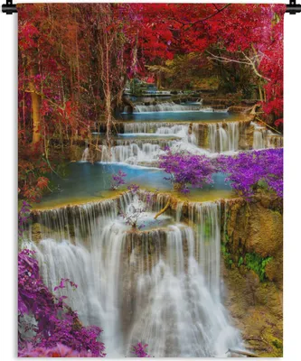 Produktbild von MuchoWow® Wandteppich Wandbehang Wasserfall - Rosa - Bäume 120x160 cm Tapisserie Dekoration Wandtuch - Wohnzimmer - Moderne