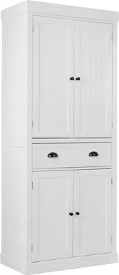 Obrázek produktu pro Úložná skříňka, víceúčelová skříňka s 1 zásuvkou a 4 dvířky, 76 x 40 x 183,5 cm vysoká, do kuchyně, obývacího pokoje a koupelny, (bílá)