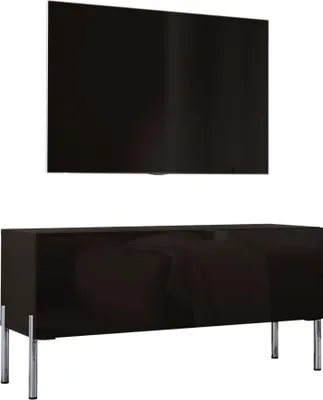 Obrázok produktu pre TV skrinka: matná čierna / lesklá čierna s chrómovými nohami, 100 x 52 x 32 cm