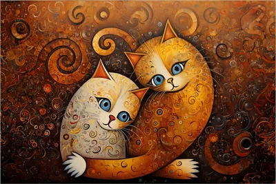 Produktbild von Wallario Poster - Malerisches Katzenduo, Kunstdruck Größe: 61 x 91,50 cm