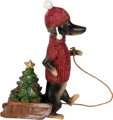 Immagine prodotto di Clayre & Eef decorazione natalizia figura cane bassotto 8x4x13 cm marrone rosso plastica