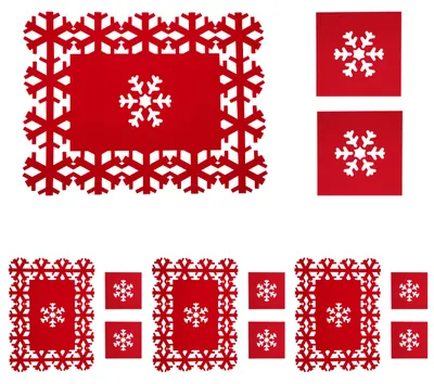 Platzsets und Untersetzer aus Filz, Schneeflocke rot, 12 Stück