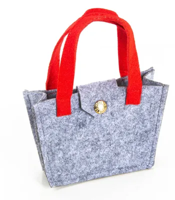 Produktbild von kleine Filztasche rot grau mit Verschluss & Henkel Weihnachtsverpackung 15x11cm