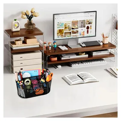 Produktbild von Schreibtisch Organizer, Stiftehalter mit Schublade und Ablage, Metallgeflecht für Bürobedarf, Schwarz