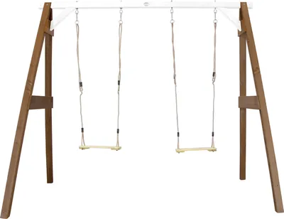 Produktbild von AXI Doppelschaukel in Braun / Weiß aus  Holz | Schaukel mit Gestell für 2 Kinder| Schaukelgestell für den Garten