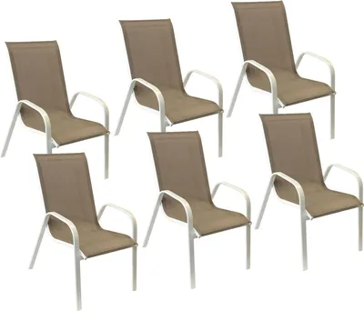 Produktbild von 6erSet Stühle MARBELLA aus taupefarbenem Textilene - weißes Aluminium