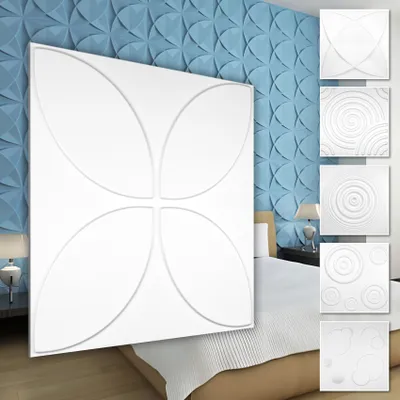 Produktbild von HEXIM 3D Wandpaneele, PVC Kunststoff weiß - Kreis Design Paneele 50x50cm Wandverkleidung (0.25QM HD091) Kinderzimmer Wandtattoos