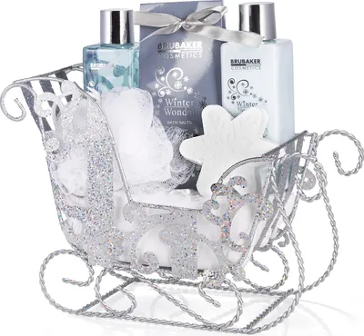 Produktbild von BRUBAKER Cosmetics 6-teilig Pflegeset - Winter Wonder - Beauty Geschenkset mit Vanille Duft - inkl. Glitzer Schlitten Silber