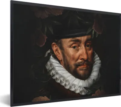 Produktbild von MuchoWow® Gerahmtes Poster Wilhelm von Oranien - Adriaen Thomasz - Blumen 40x30 cm - Poster mit Schwarzem Bilderrahmen Wandposter Rahmen Foto Bilder - Kunstposter - Wanddekorationen