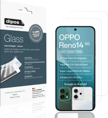 Immagine prodotto di 2x Pellicola Protettiva per Oppo Reno14 5G Protezione Vetro Flessibile 9H dipos