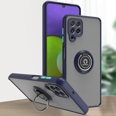 Produktbild von Samsung A22 4G Hülle, Ring Halter Ständer Matte Transluzent TPU Rahmen Stoßfest Schutzhülle für Samsung Galaxy A22 4G Blau