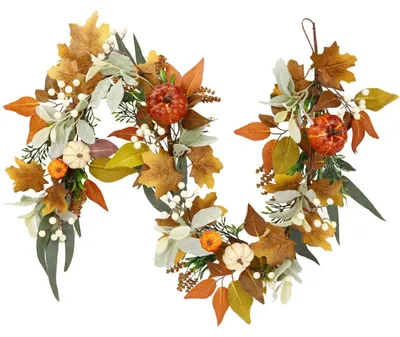 Image de Guirlande d'automne de 1,5 mètre, ornée de citrouilles artificielles, de baies et de feuilles d'érable, idéale pour décorer une table, une fenêtre ou une porte