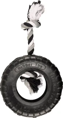 Produktbild von Flamingo Hundespielzeug Gummi Gladiator Reifen + Seil schwarz, Maße: 20 cm