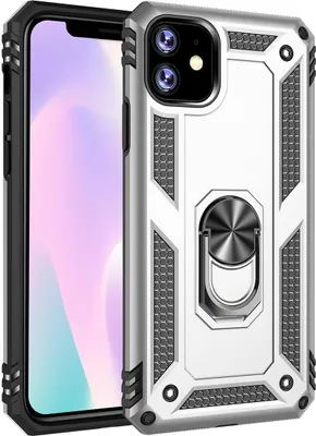 Produktbild von LaimTop iPhone 11 Hülle, Hybrid Robuste Rüstung Drehbarer Ring Halter Ständer Dual Layer Hard PC + TPU Stoßfest Schutzhülle für iPhone 11 Silber