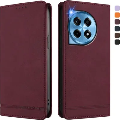 Image de Etui pour OnePlus 12, étui rétro en cuirPolyuréthaneavec support et fentes pour cartes de crédit Rouge