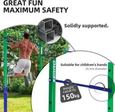Produktbild von CCLIFE Reckstange Outdoor Turnreck dreifache Turnstange höhenverstellbar bis 150 kg Grün-Blau