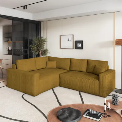 Produktbild von Masseno Ecksofa ERONIS L-S mit Schlaffunktion L-Form, Sofa mit Bettkasten, Wohnzimmersofa, Couch, Soffa, Bettsofa, Couchgarnitur- Gelb, POSO 01