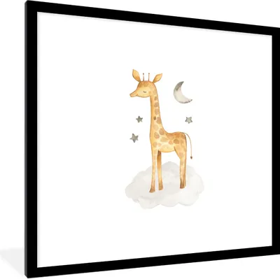 Produktbild von MuchoWow® Gerahmtes Poster Giraffe - Dschungel - Wolke 40x40 cm - Poster mit Schwarzem Bilderrahmen Wandposter Rahmen Foto Bilder - Poster - Plakat im Rahmen
