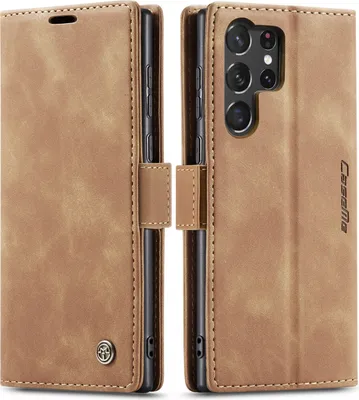 Image de Étui pour Samsung Galaxy S23 Ultra, étui rétro en cuirPolyuréthaneavec fonction de support Marron