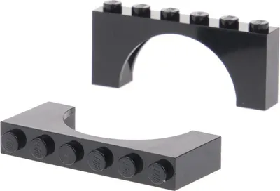 Produktbild von 2x Lego Bogenstein 1x6x2 schwarz Bogen Brücke Burg Tor 6184876 12939 15254