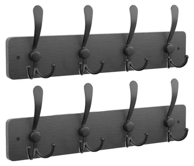 Garderobenhaken aus Holz, 2er-Set, Wandmontage, Schwarz