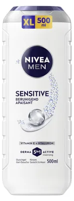 Obrázek produktu pro NIVEA MEN Sensitive, Sprchový gel, 500 ml, Dospělí, Pánské, Tělo, obličej a vlasy, Citlivá pokožka