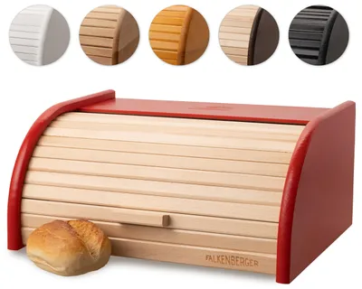Produktbild von FALKENBERGER Brotkasten aus Holz Buche Rot ca. 39x29x18cm Rollbrotkasten traditionell Brotbox mit Roll-Deckel Handmade