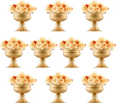 Image de VEVOR 10 pièces de 16 cm de haut Vase de fleurs pour mariages, centre de table en métal pour mariage, support doré pour arrangement floral Fêtes, anniversaires, cérémonies, anniversaires