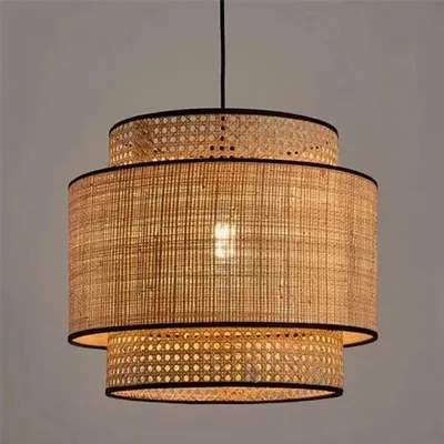 Imagen del producto de Lámpara colgante de ratán trenzado a mano - Diámetro de 40 cm - Casquillo E27 - Ideal para interiores