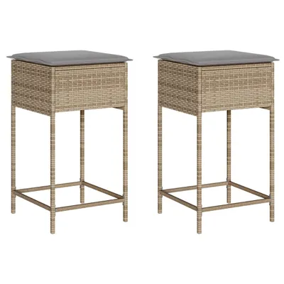 Produktbild von vidaXL Garten-Barhocker mit Kissen 2 Stk. Beige Poly Rattan