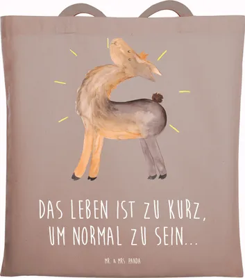 Produktbild von Mr. & Mrs. Panda Tote Bag Lama Stolz - Braun Pastell - Geschenk, Hippie, Lamas, Jutebeutel, Kumpel, Einkaufstasche, Schultasche, Familie, Tasche, Family, Beutel