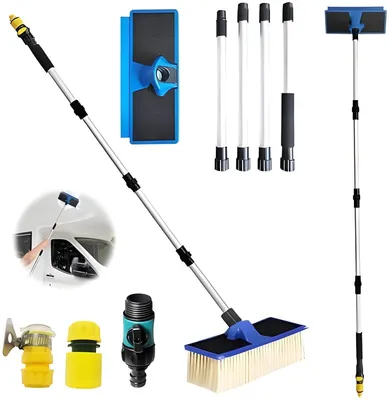 Produktbild von PolkaHome® Teleskop-Waschbürste mit verlängerbarem Stiel für Auto, Wohnwagen, LKW, Bus, Camper – 160 cm, Blau