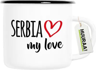 Produktbild von Huuraa Emaille Tasse Serbia my love 300ml Vintage Campingbecher Geschenkidee